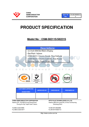 CSM-58221S datasheet - 2.3 Inch 5X8 Dot-Matrix Display