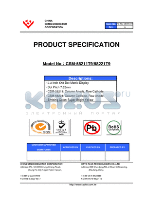 CSM-58221T9 datasheet - 2.3 Inch 5X8 Dot-Matrix Display