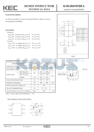 KML0D6NP20EA datasheet - N and P-Ch Trench MOSFET