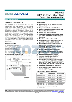 DS26303LN-XXX datasheet - 3.3V, E1/T1/J1, Short-Haul, Octal Line Interface Unit