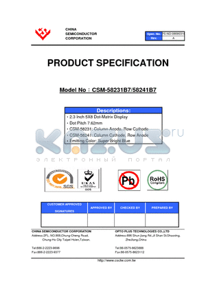 CSM-58231B7 datasheet - 2.3 Inch 5X8 Dot-Matrix Display