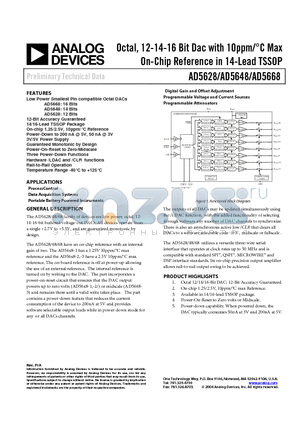 AD5648ARUZ-2 datasheet - Octal, 12-14-16 Bit Dac with 10ppm/`C Max On-Chip Reference in 14-Lead TSSOP