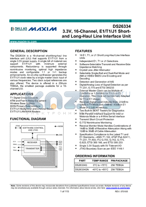 DS26334G datasheet - 3.3V, 16-Channel, E1/T1/J1 Short and Long-Haul Line Interface Unit