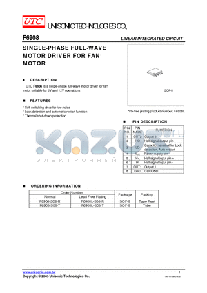 F6908L-S08-R datasheet - SINGLE-PHASE FULL-WAVE MOTOR DRIVER FOR FAN MOTOR