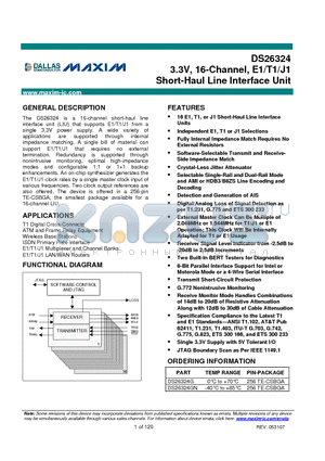 DS26324 datasheet - 3.3V, 16-Channel, E1/T1/J1 Short-Haul Line Interface Unit