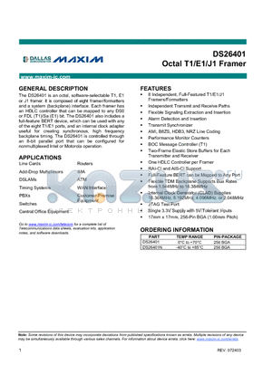 DS26401 datasheet - Octal T1/E1/J1 Framer