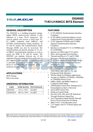 DS26502 datasheet - T1/E1/J1/64KCC BITS Element