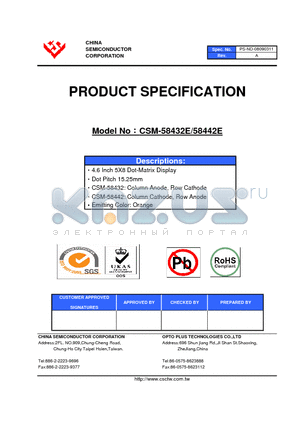 CSM-58432E datasheet - 4.6 Inch 5X8 Dot-Matrix Display