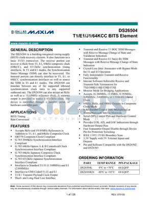 DS26502 datasheet - T1/E1/J1/64KCC BITS Element