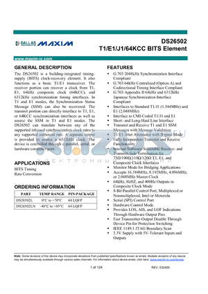 DS26502LN datasheet - T1/E1/J1/64KCC BITS Element