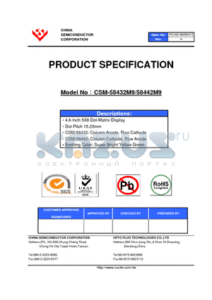 CSM-58432M9 datasheet - 4.6 Inch 5X8 Dot-Matrix Display