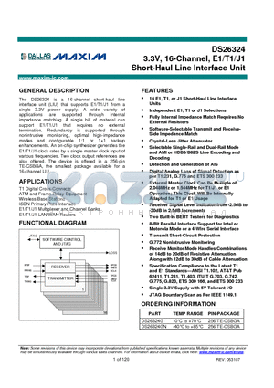 DS26324G datasheet - 3.3V, 16-Channel, E1/T1/J1 Short-Haul Line Interface Unit