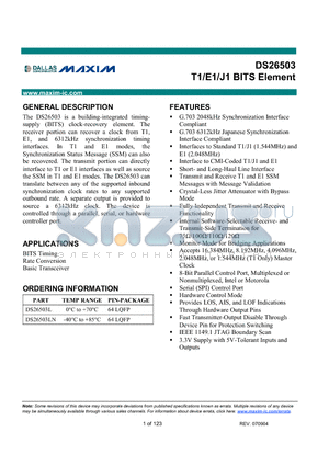DS26503LN datasheet - T1/E1/J1 BITS Element
