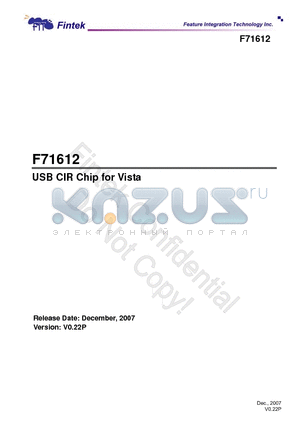 F71612 datasheet - USB CIR Chip for Vista