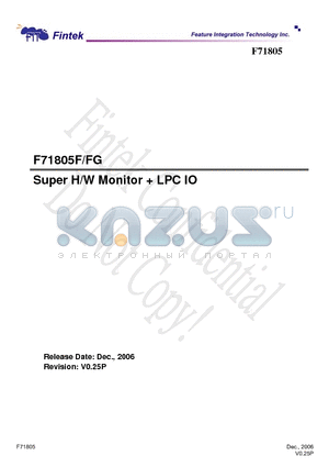F71805F datasheet - Super H/W Monitor  LPC IO