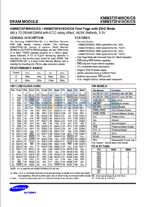 KMM372F410CS datasheet - 4M x 72 DRAM DIMM with ECC using 4Mx4, 4K 2K Refresh, 3.3V