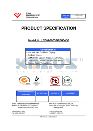 CSM-88035G datasheet - 0.78 Inch 8X8 Dot-Matrix Display