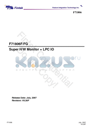 F71806 datasheet - Super H/W Monitor  LPC IO