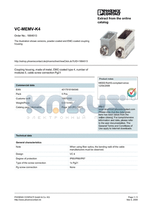 1884513 datasheet - VC-MEMV-K4