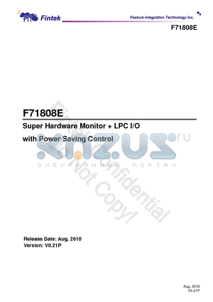 F71808E datasheet - Super Hardware Monitor  LPC I/O with Power Saving Control