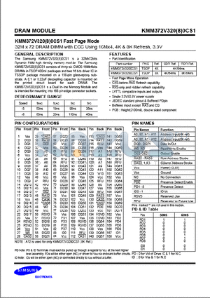 KMM372V3280CS1 datasheet - 32M x 72 DRAM DIMM with ECC using 16Mx4, 4K 8K Refresh, 3.3V