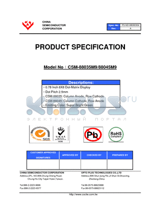 CSM-88035M9 datasheet - 0.78 Inch 8X8 Dot-Matrix Display