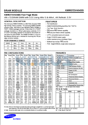 KMM372V404BS datasheet - 4M x 72 DRAM DIMM with ECC using 4Mx16, 4Mx4  4K Refresh, 3.3V