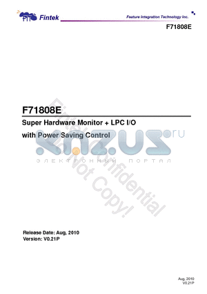 F71808EU datasheet - Super Hardware Monitor  LPC I/O with Power Saving Control