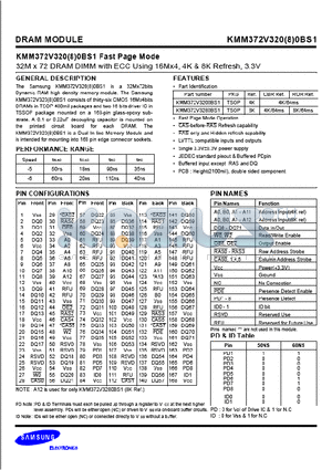 KMM372V3280BS1 datasheet - 32M x 72 DRAM DIMM with ECC using 16Mx4, 4K 8K Refresh, 3.3V