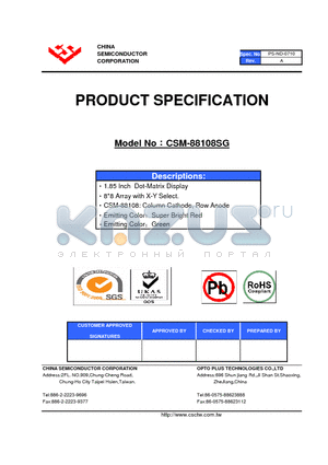 CSM-88108SG datasheet - 1.85 Inch Dot-Matrix Display