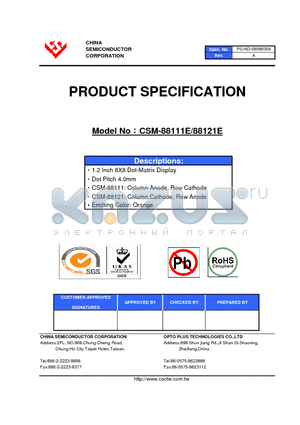 CSM-88111E datasheet - 1.2 Inch 8X8 Dot-Matrix Display