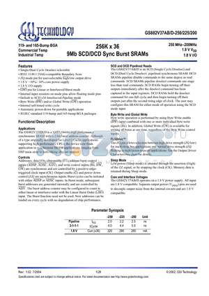 GS882V37AB-200 datasheet - 256K x 36 9Mb SCD/DCD Sync Burst SRAMs