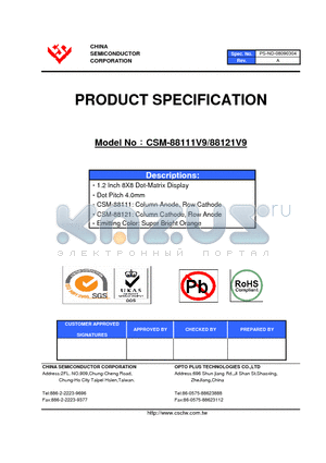 CSM-88121V9 datasheet - 1.2 Inch 8X8 Dot-Matrix Display