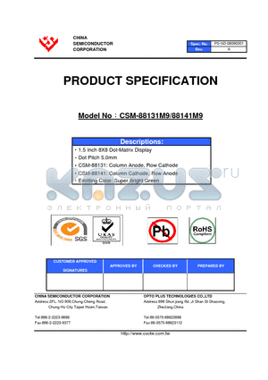 CSM-88131M9 datasheet - 1.5 Inch 8X8 Dot-Matrix Display