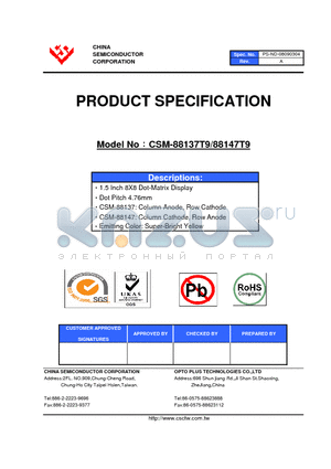 CSM-88137T9 datasheet - 1.5 Inch 8X8 Dot-Matrix Display