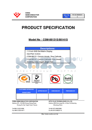 CSM-88131S datasheet - 1.5 Inch 8X8 Dot-Matrix Display