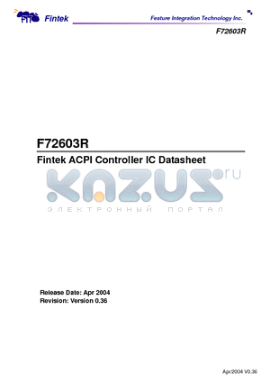 F72603R datasheet - Fintek ACPI Controller IC Datasheet