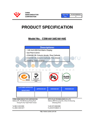 CSM-88138E datasheet - 1.85 Inch 8X8 Dot-Matrix Display