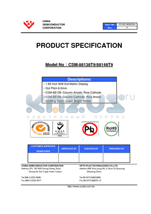 CSM-88138T9 datasheet - 1.85 Inch 8X8 Dot-Matrix Display