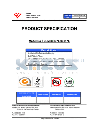 CSM-88137E datasheet - 1.5 Inch 8X8 Dot-Matrix Display