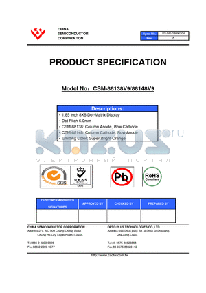 CSM-88138V9 datasheet - 1.85 Inch 8X8 Dot-Matrix Display