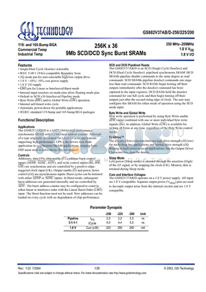 GS882V37AD-250 datasheet - 256K x 36 9Mb SCD/DCD Sync Burst SRAMs
