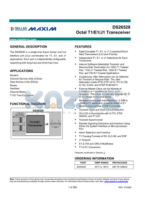 DS26528 datasheet - Octal T1/E1/J1 Transceiver