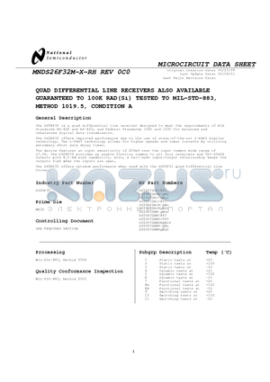 DS26F32MW-QMLV datasheet - QUAD DIFFERENTIAL LINE RECEIVERS ALSO AVAILABLE GUARANTEED TO 100K RAD(Si) TESTED TO MIL-STD-883, METHOD 1019.5, CONDITION A