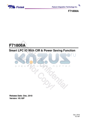 F71808AU datasheet - Smart LPC IO With CIR & Power Saving Function