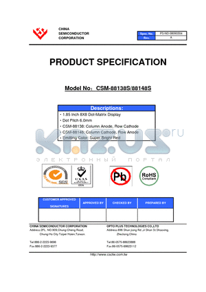 CSM-88148S datasheet - 1.85 Inch 8X8 Dot-Matrix Display