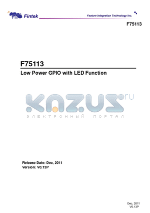 F75113 datasheet - Low Power GPIO with LED Function