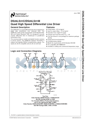 DS26LS31CM datasheet - Quad High Speed Differential Line Driver