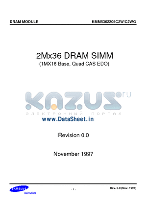 KMM5362205C2WG datasheet - 2M x 36 DRAM SIMM using 1Mx16 and 4M Quad CAS EDO, 1K Refresh