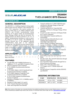 DS26504L datasheet - T1/E1/J1/64KCC BITS Element